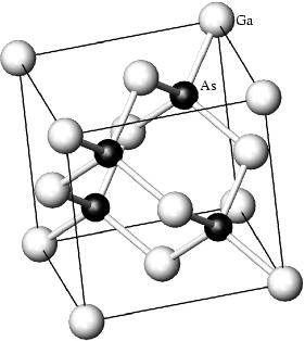 Die Elementarzelle von GaAs. (Die Kugel... (Für Original-Bitmap anklicken)